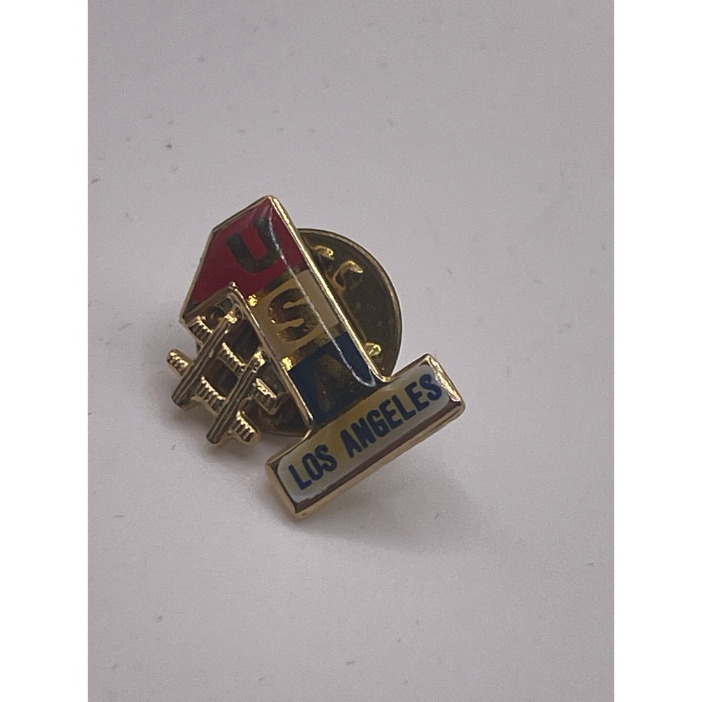 Vintage USA Los Angeles #1 Enamel Lapel Pin Gold Tone Red White Blue Souvenir